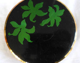 Vintage Powder compact / Makeup  Mirror with Black and Green foliage metallic design – Retro Vintage 1950s Handbag Accessory