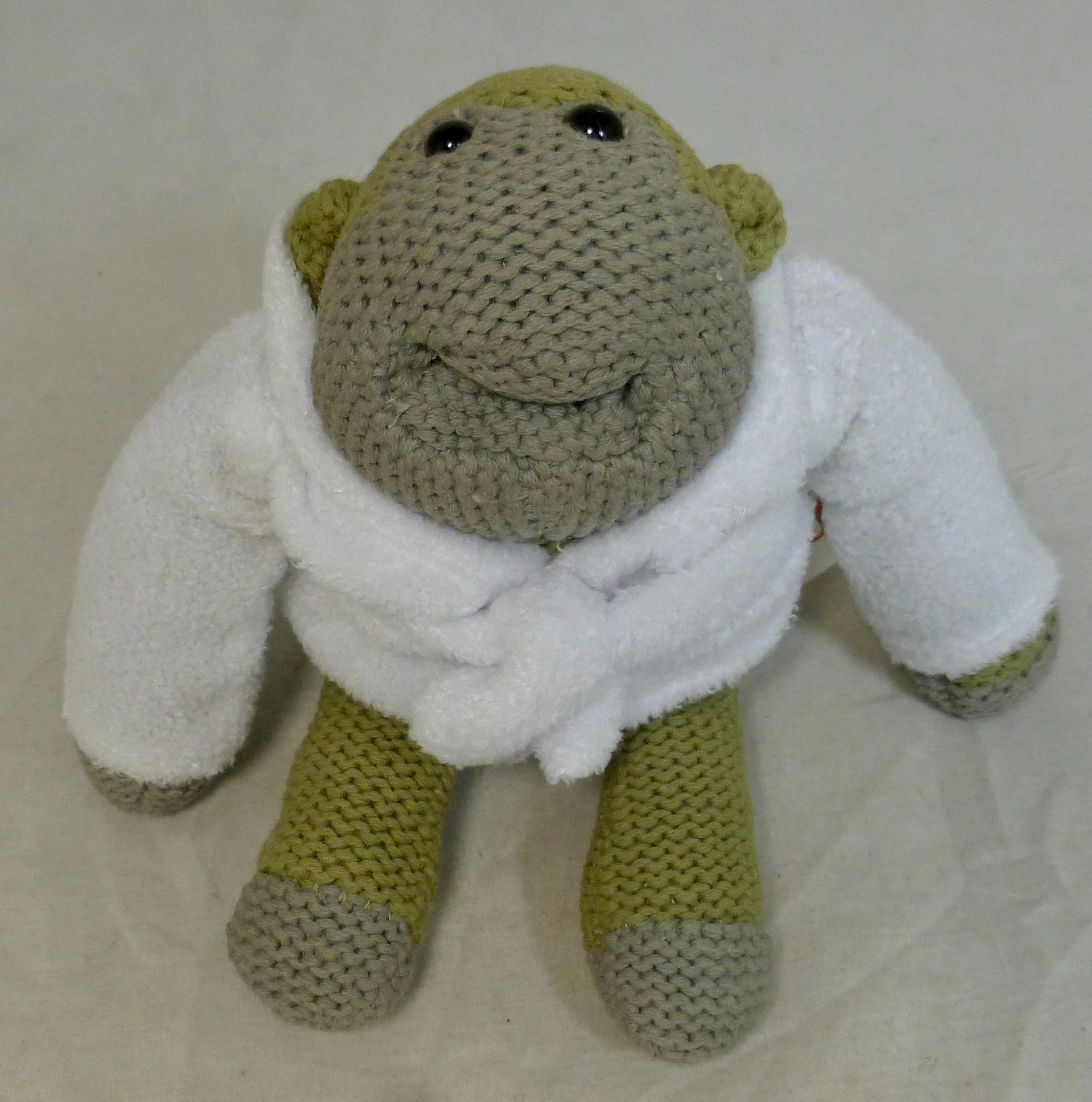 PG Tips Tea the Daily Cuppa Limited Edition Knitted Monkey Plush Toy 6.25  in - Removable White Dressing Gown – Monk Man Most Famous Chimp - Etsy, image size:2227x2248