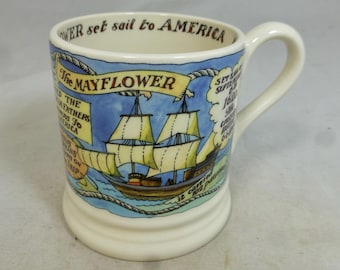 Taza de porcelana de media pinta de primera calidad, conmemorativa del 400 aniversario del Mayflower, de Emma Bridgewater. Sello de tractor. Sin usar, con etiquetas.