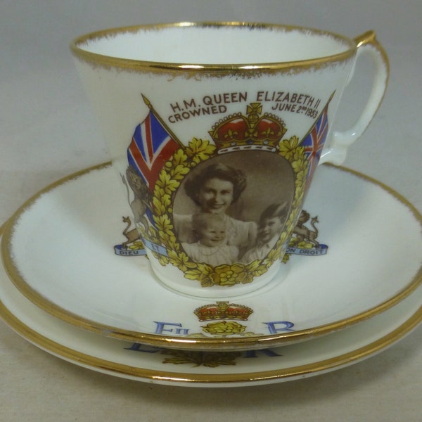 Vintage Queen Elizabeth II Coronation 1953 June 2 Royal Commemorative Salisbury Bone China Cup, Saucer & Side Plate - Marcus Adams Photo