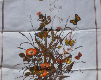 Composizione floreale vintage con cardi, papaveri e farfalle, strofinaccio da cucina/asciugamano in cotone al 100% con etichetta ad anello