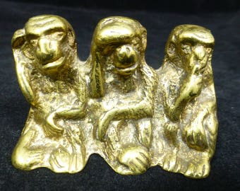 Vintage Three Wise Monkeys Brass Figurine Ornament paperweight 2.75 in W – See no evil, Hear no evil, Speak no evil - Collectible Brass