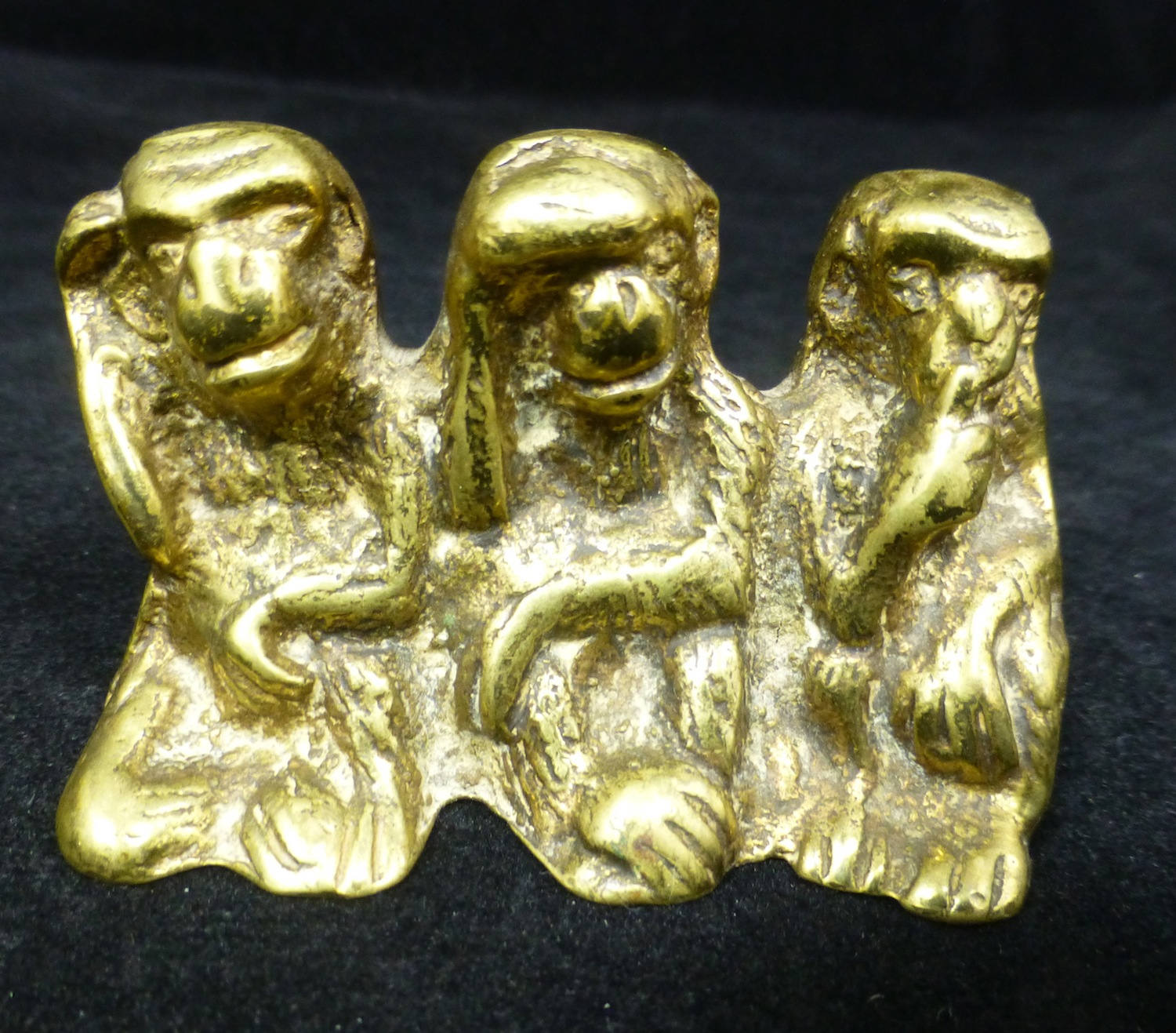 Vintage Three Wise Monkeys Brass Figurine Ornament paperweight 2.75 in W – See no evil, Hear no evil, Speak no evil - Collectible Brass