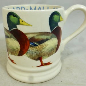 Emma Bridgewater Mallard Duck Bird Half Pint Porcelain Mug - Hand Decorated Water Birds Design – Tractor Stamp - Staffordshire England