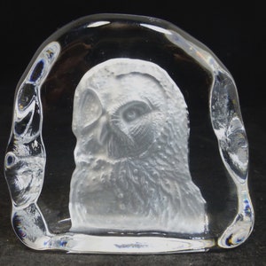Cristal D’Arques French Owl Vintage Lead Crystal Intaglio Engraved Bird Sculpture Paperweight - J G Durand Slab Glass Owl Ornament France