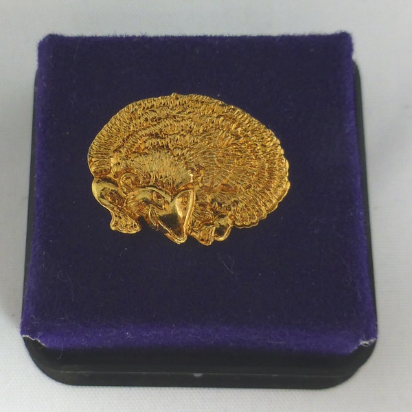 Ballou Hedgehog Gold Tone Metal Signed Vintage Brooch / Lapel Pin / Hat Pin – Stamped Ballou Reg’d – Gift Box - Hedgehog Animal Jewellery