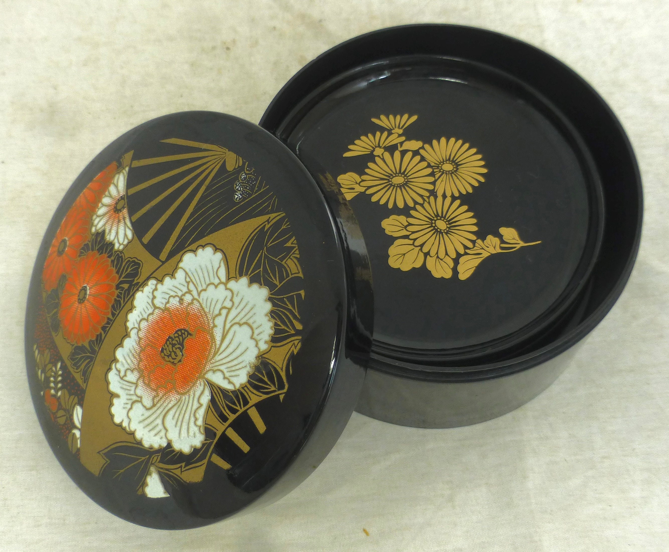 人気ブランド新作豊富 Coaster Round Lacquer Black Japanese Vintage Set With Box アンティーク雑貨