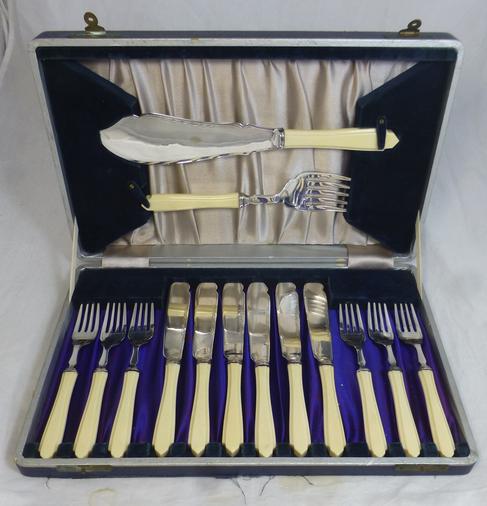 Antique fish knife and fork set sale