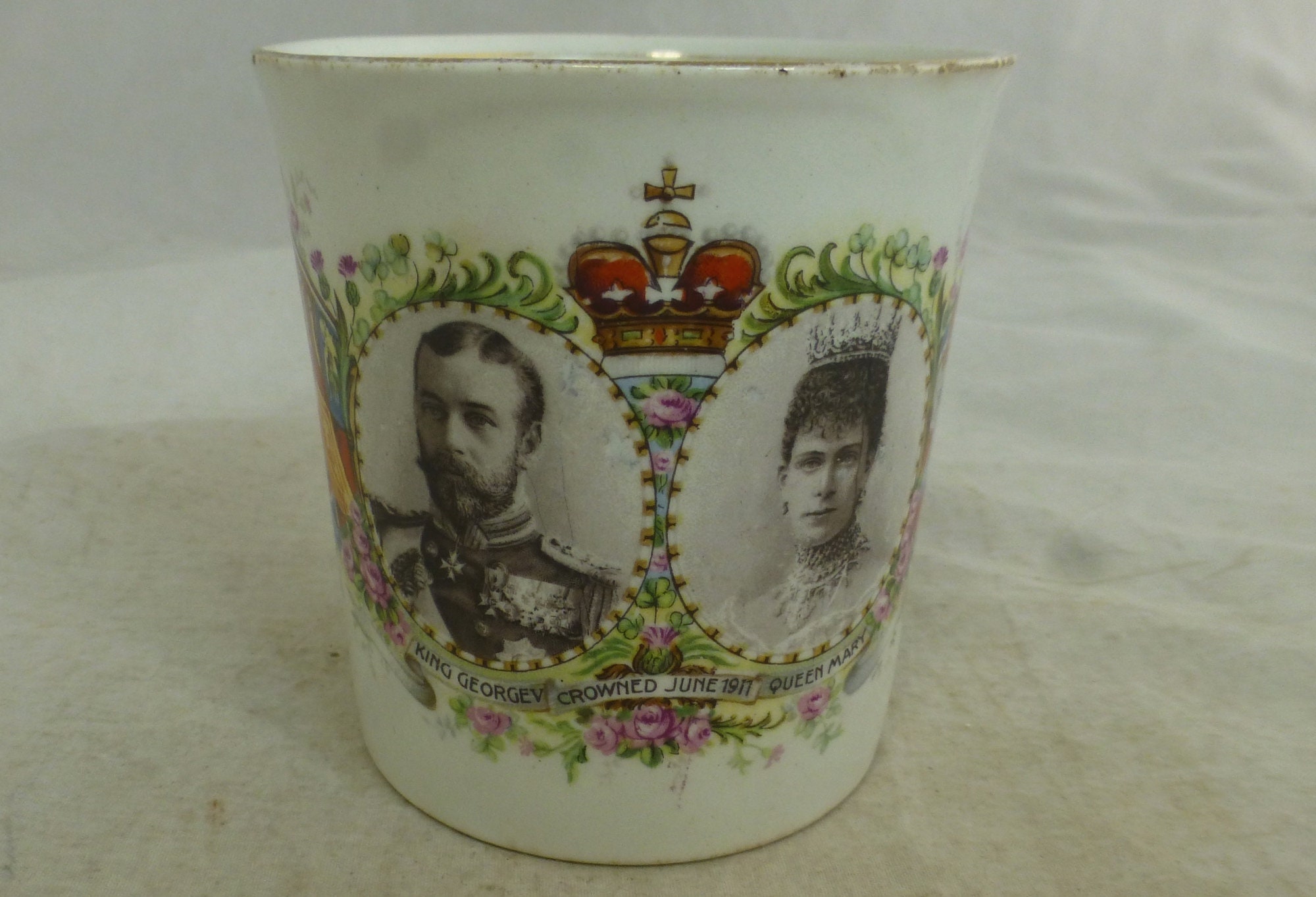 Antique Coronation George V & Queen Mary 22 June 1911 Commemorative Mug Cup - May They Long Reign - British Royal Souvenir 110 years