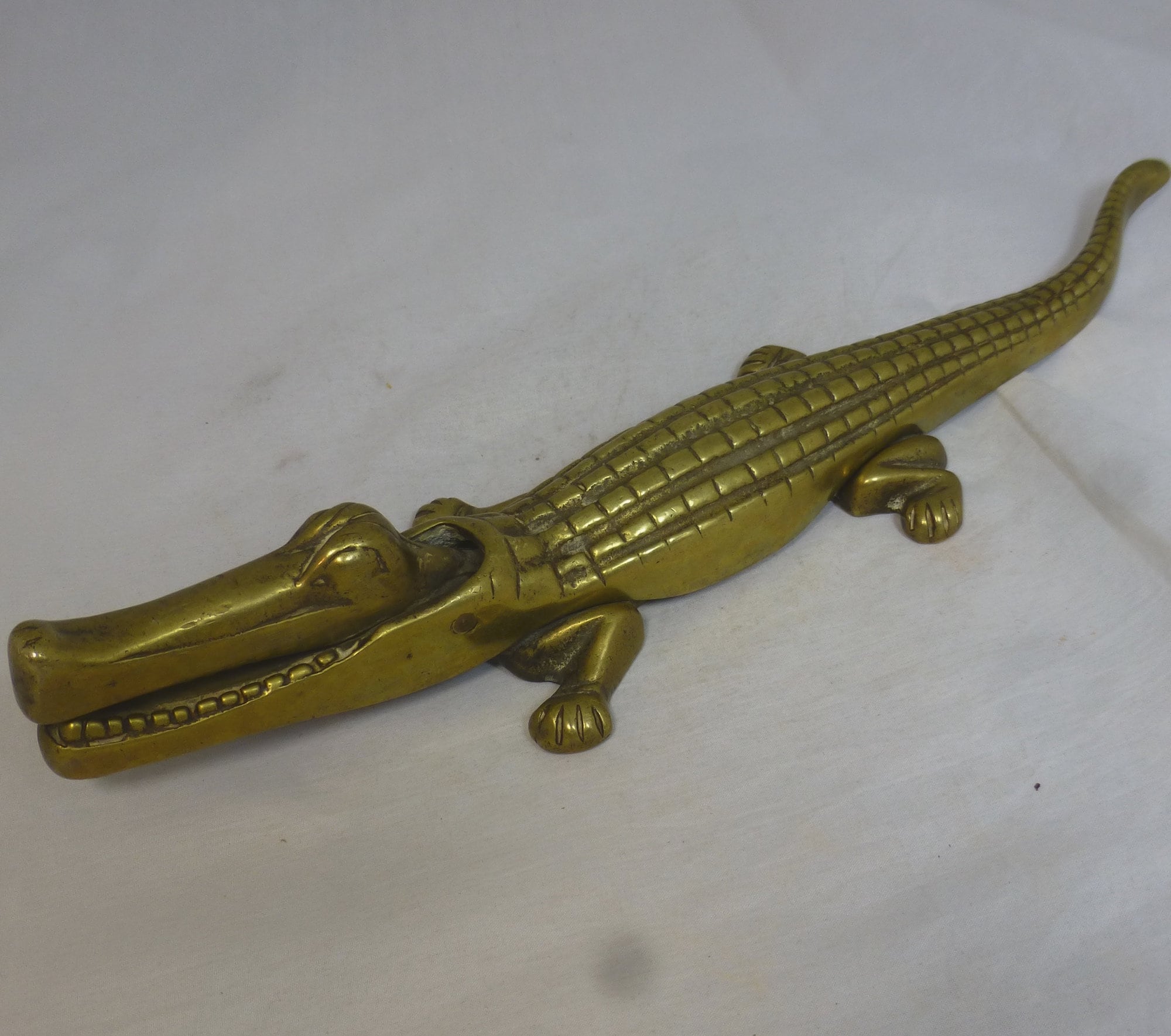 Rare Antique Brass Crocodile Nutcrackers 14 Inch - Hinged Lever
