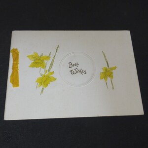 Vintage 1930s sin usar "Mejores Deseos" Narciso Tarjeta de Saludos - Flores Pintadas a Mano – Bendiciones de Navidad - Art Deco CWF & Co Ltd Vintage Card