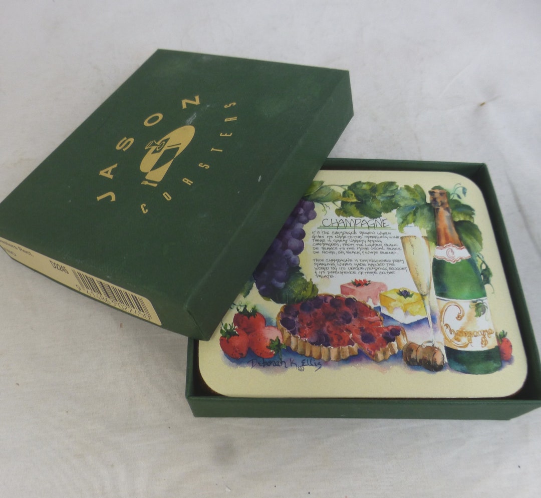 Jason Coasters Vino Vintage Boxed Set of 6 Different Drinks Coasters 4.5 X 3.75 in Deborah K