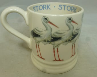 Taza de media pinta con forma de cigüeña de Emma Bridgewater - Cigüeñas de cerámica esponjosa decoradas a mano en Knepp Design - Fabricada en Staffordshire, Inglaterra