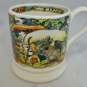 Emma Bridgewater Spongeware Hand Painted Autumn Scene Half Pint Mug 1st Quality - Field Mice Mushroom Design – England - Unused with Labels