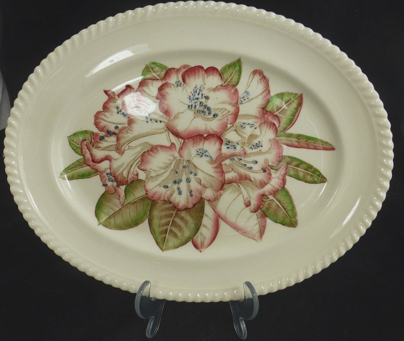 Johnson Brothers Pink Rhododendron Flower Vintage Large Oval Serving Plate Old Flower Prints 12 in English Floral China no 15542 image 1