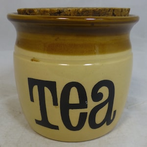 Theebruin steengoed met amber stroopglazuur Traditionele voorraadbus / pot met kurken deksel - TG Green Ltd - 4,5 inch D - Made in England