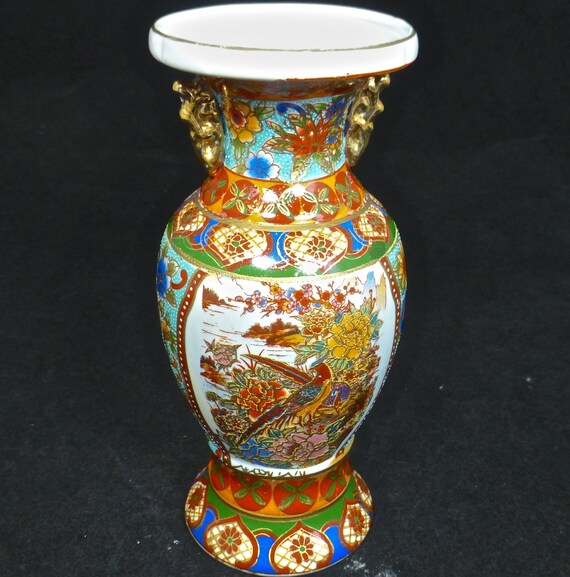 Japanese Satsuma Style Porcelain Colourful Vase With Hand Etsy