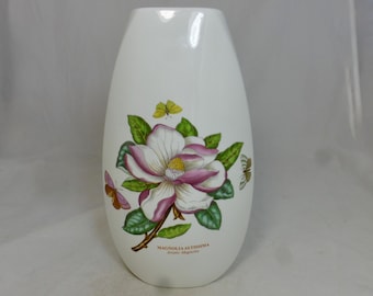 Jarrón grande vintage con tulipanes de magnolia asiática, 27 cm, del Jardín Botánico de Portmeirion. Sello ovalado con la flor de magnolia asiática. Sin usar, con etiqueta.