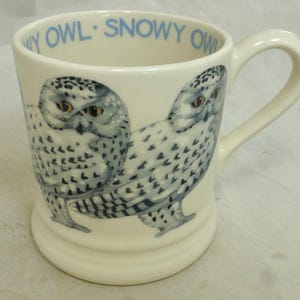 Emma Bridgewater Snowy Owl Bird Half Pint First Quality Mug - Hand Decorated Spongeware – Fig Leaf Stamp - England - Unused with Labels