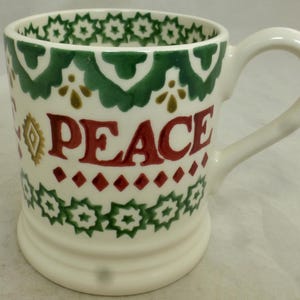 Vintage Emma Bridgewater Christmas Joy and Peace Half Pint Mug - Hand Decorated Spongeware – Bird Worm stamp – England – Unused with Labels