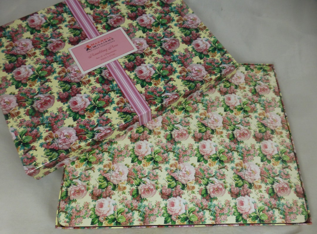 Maxwell & Williams Boxed Set of 6 Full Colour X Large Rambling Rose Cork Backed Table Mats