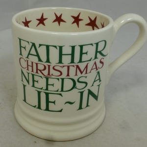 Fun Emma Bridgewater Father Christmas Needs a Lie-In Half Pint Tankard Mug – Hand Decorated Spongeware Christmas Toast & Marmalade – England