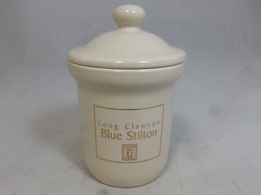 Long Clawson Dairy Blue Stilton Cheese Porcelain Gold and Cream Storage Canister / Jar With Lid