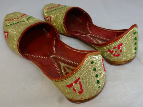 Vintage Handmade Indian Leather Aladdin Slippers … - image 5