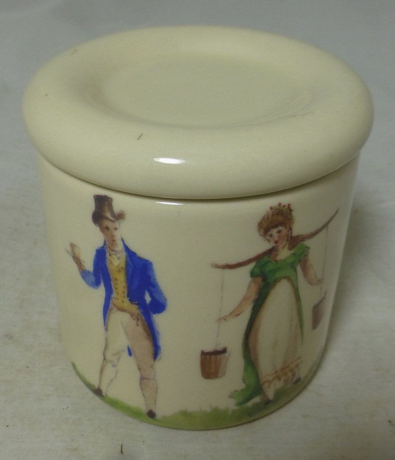 Rare Fortnum & Mason Milkmaid Dandy English Blue Stilton Cheese Porcelain Storage Canister / Jar Crock and Lid 3.25 in H Stilton not inc image 4