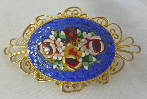 Vintage Beautiful Italian Micro Mosaic Oval Pin B… - image 4