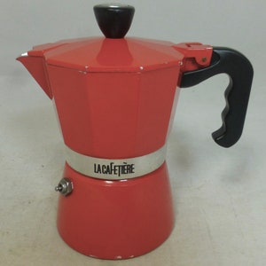 Pot 3 tasses 6 po. La Cafétiere espresso classique rouge métallisé - Aluminium avec revêtement en poudre rouge - Design rouge, noir et blanc - VGC