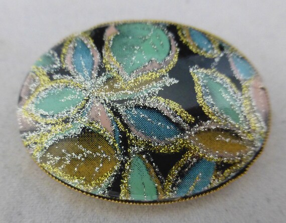 Vintage Brooch with Glittery Black, Pastel Blue a… - image 4