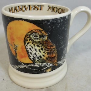 Emma Bridgewater Harvest Moon Barn Owl Orange Moon 1st Quality Half Pint Mug – Hand Decorated Bird Spongeware – England - Unused with label