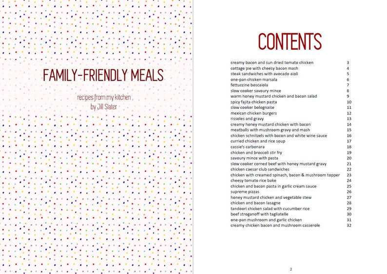 Family Friendly Recipes Download 32-page Cook Book of Printable Family Favourite Meals to Menu Plan Recipe Book image 2
