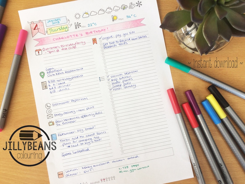 Daily Bullet Journal Diary Planner A4 Printable Template to Etsy Australia
