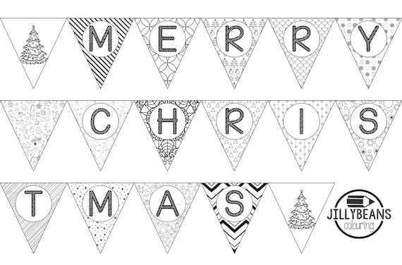 merry christmas bunting colouring page kit  17 page value pack  instant  download printable pages alphabet adult colour