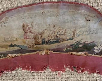 Antique French Aubusson Tapestry Settee Seat Cover Restoration Project Pillows