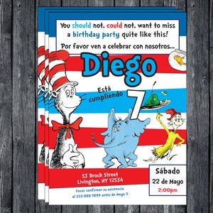 Dr. Seuss invite 5x7 - SPANISH! Personalized! | Kids Party | Theme Birthday | Printable