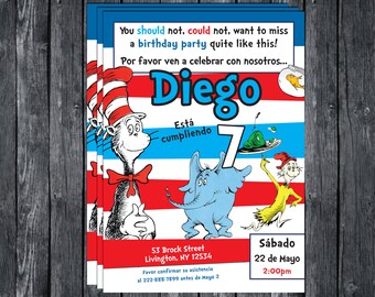 Dr. Seuss invite 5x7 - SPANISH! Personalized! | Kids Party | Theme Birthday | Printable