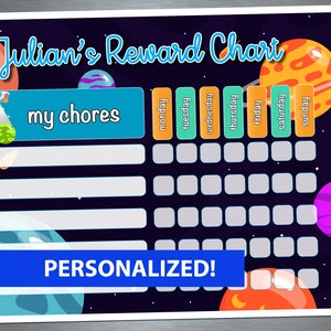 Space reward chart | PERSONALIZED | Kids Chore Chart | Sticker Chart | Good Behavior | Planets |Solar system | UFO