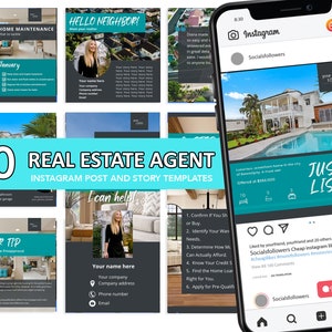 40 Real Estate Agent Instagram Post Templates | Real Estate Social Media Posts | Real Estate Instagram Stories | Lifestyle Social Media