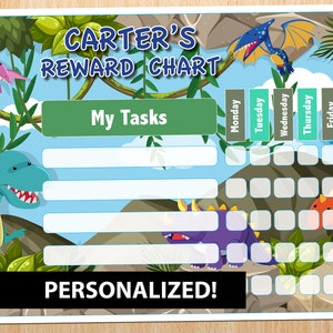 Dinosaur kids reward chart | PERSONALIZED | Kids Chore Chart | Sticker Chart | Good Behavior | DIY