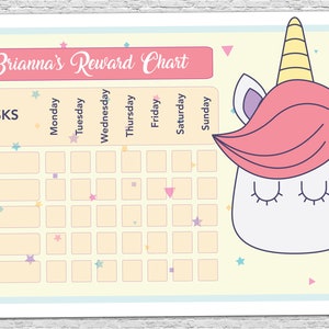 PERSONALIZED UNICORN kids reward chart | Kids Chore Chart | Sticker Chart | Kids Chart