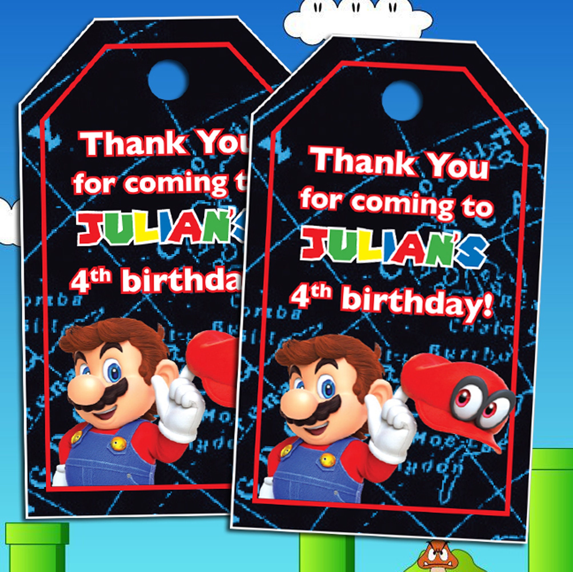 Super Mario Brothers Party Gift Tags Mario Birthday Kids Party Thank ...