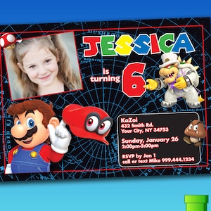 Super Mario Odyssey invite 5x7 - personalized with photo! | Kids invite | Mario Party | Printable