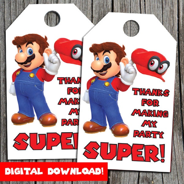 Super Mario Odyssey Thank You Tags! | Mario party | Cappy | Kids birthday | Printable