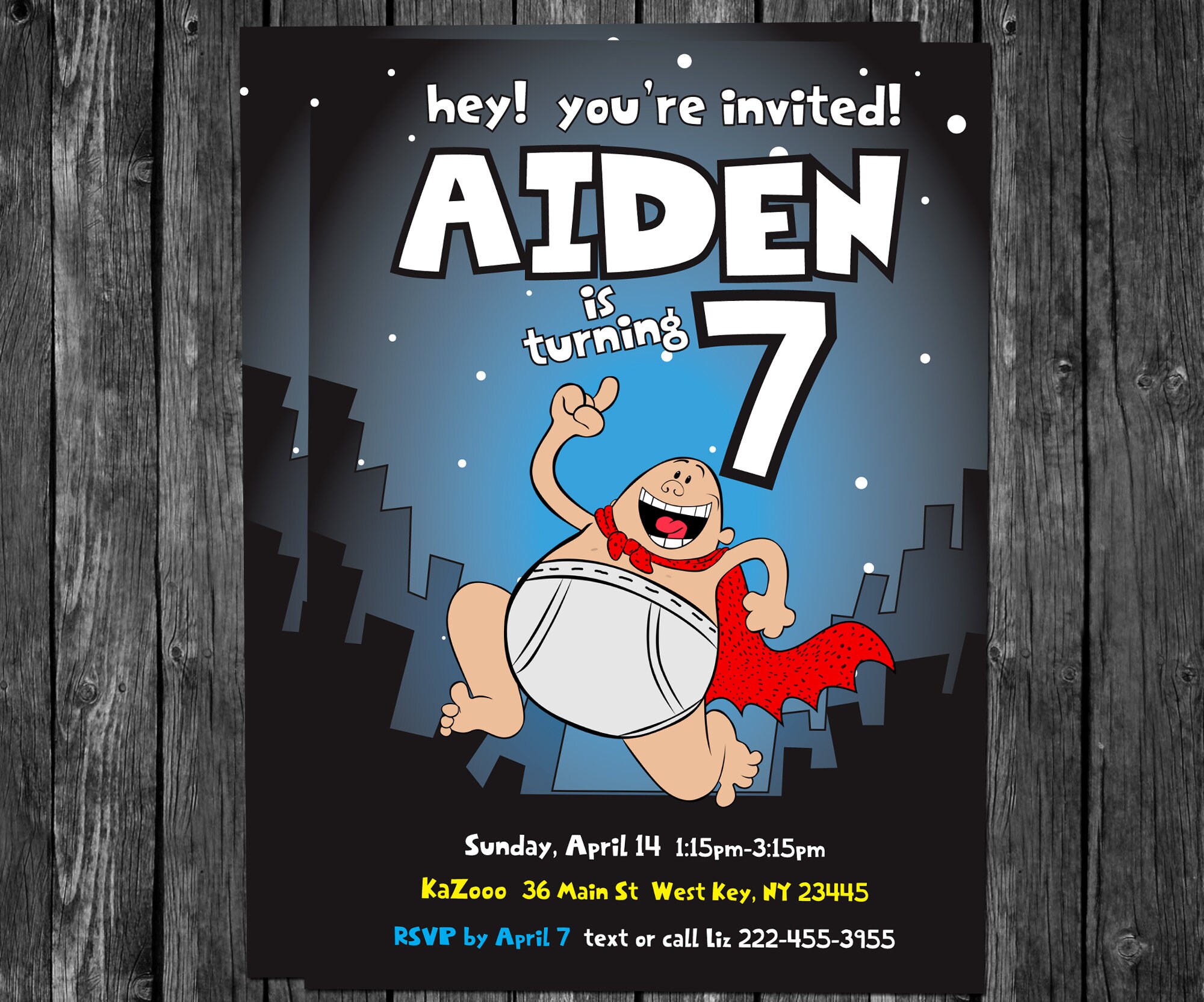 Captain Underpants Invite 5x7 Personalized Digital Invite - Etsy