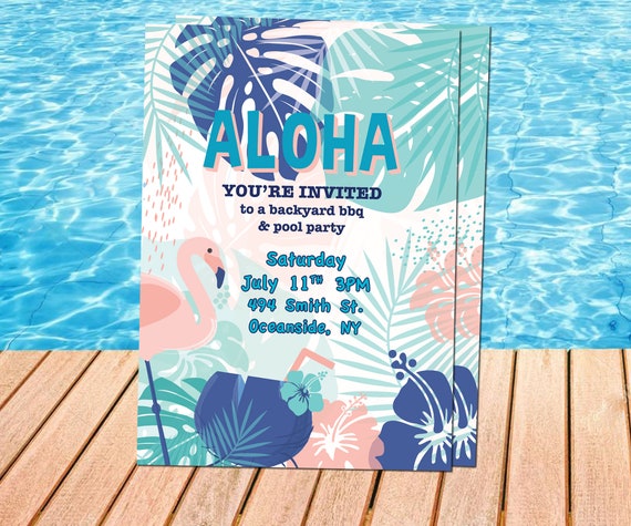 ALOHA BBQ &amp; POOL Party Personalized Invite - Etsy