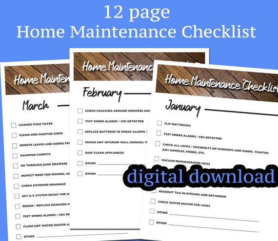 12 Page Home Maintenance Checklist Home DIY Digital Download