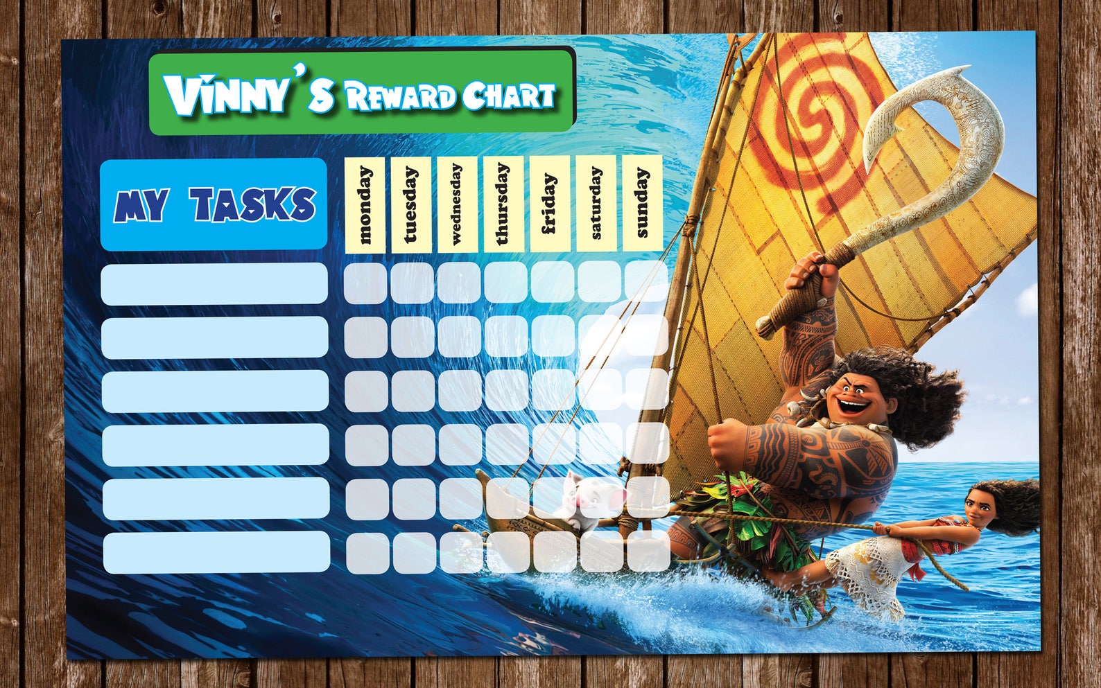 PERSONALIZED Moana Kids Reward Chart | Kids Chore Chart | Sticker Chart | Kids Chart - Etsy